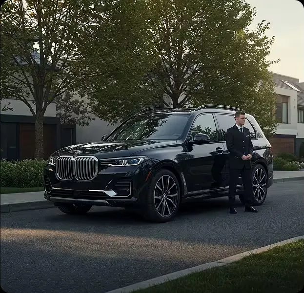 Luxora Chauffeur vor BMW X7 — Buchungsprozess