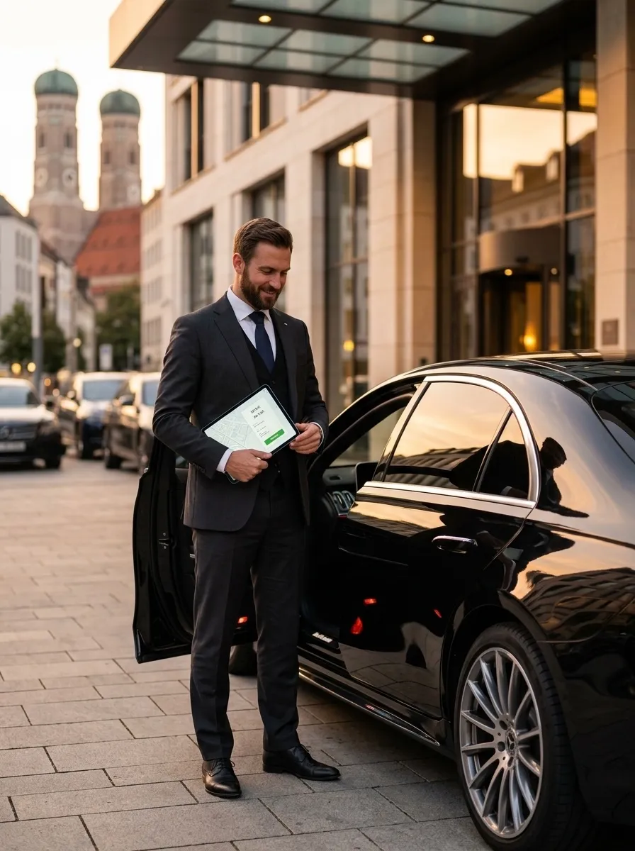 Luxora Chauffeur vor BMW X7 — Buchungsprozess