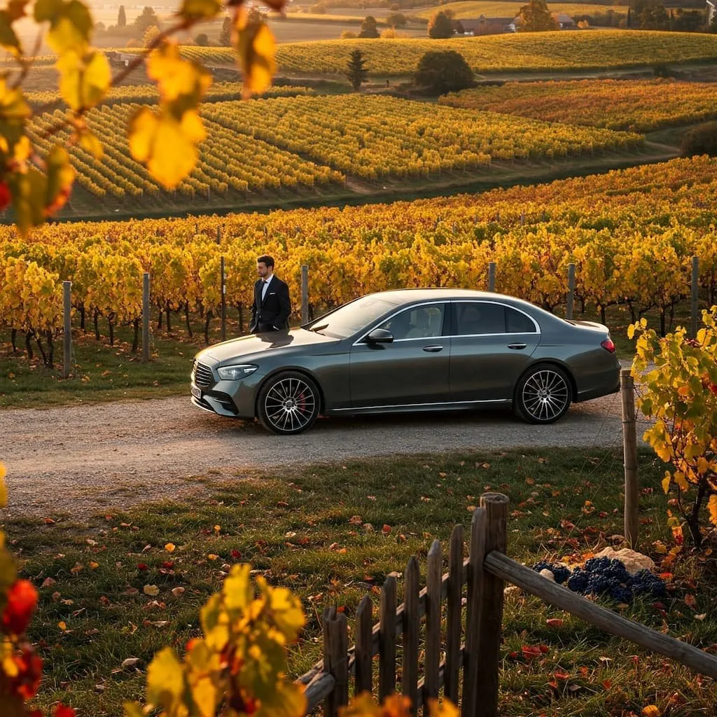 Premium Chauffeur Service München bei Sonnenuntergang