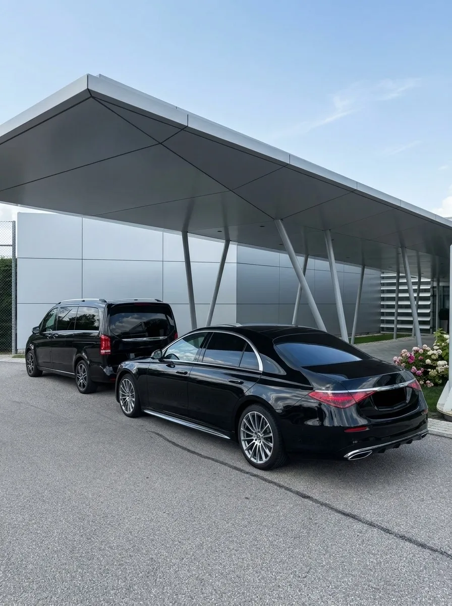 Luxora Chauffeur mit Mercedes am Flughafen München